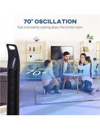 HOMCOM 36'' Freestanding Tower Fan, 3 Speed 3 Mode, 7.5h Timer, 70 Degree Oscillation, LED Panel, 5M Remote Controller, Black