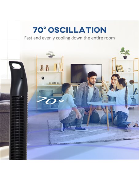HOMCOM 36'' Freestanding Tower Fan, 3 Speed 3 Mode, 7.5h Timer, 70 Degree Oscillation, LED Panel, 5M Remote Controller, Black - pic 16462 | FastDaddyshop