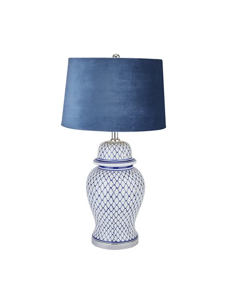 Hill Interiors Malabar Blue And White Ceramic Lamp With Blue Velvet Shade 22067 - pic 164679 | FastDaddyshop