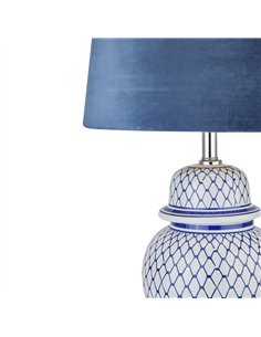 Hill Interiors Malabar Blue And White Ceramic Lamp With Blue Velvet Shade 22067 2