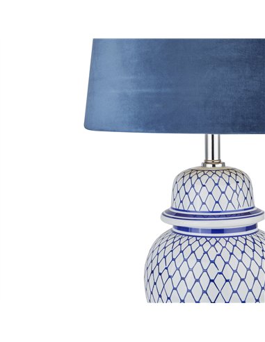 Hill Interiors Malabar Blue And White Ceramic Lamp With Blue Velvet Shade 22067