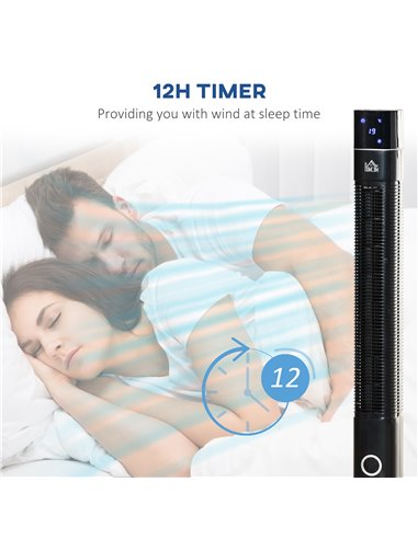 HOMCOM 47" Anion Tower Fan Cooling for Bedroom with 3 Speed, 12h Timer, Oscillating, LED Display, Remote Controller, Black