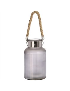 Hill Interiors Frosted Glass Lantern with Rope Detail and Interior LED 17200