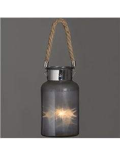 Hill Interiors Frosted Glass Lantern with Rope Detail and Interior LED 17200 2