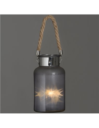 Hill Interiors Frosted Glass Lantern with Rope Detail and Interior LED 17200