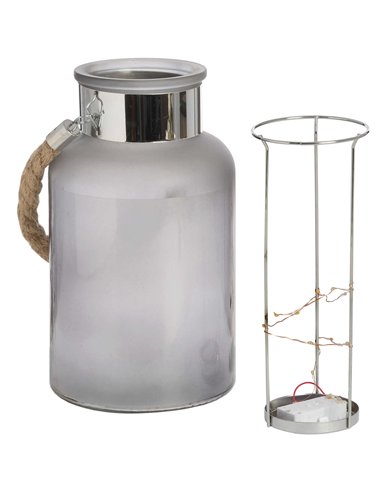 Hill Interiors Frosted Glass Lantern with Rope Detail and Interior LED 17200