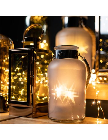 Hill Interiors Frosted Glass Lantern with Rope Detail and Interior LED 17200