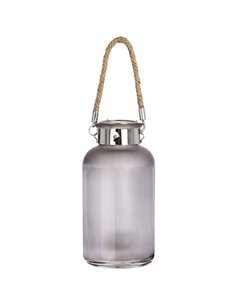 Hill Interiors Frosted Grey Glass Lantern with Rope Detail and LED 17201