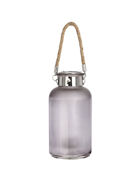Hill Interiors Frosted Grey Glass Lantern with Rope Detail and LED 17201 - pic 164718 | FastDaddyshop