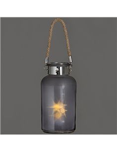Hill Interiors Frosted Grey Glass Lantern with Rope Detail and LED 17201 2