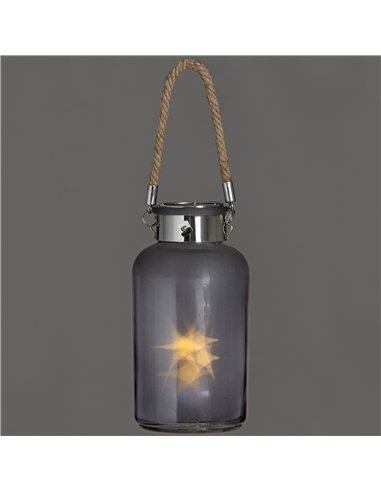 Hill Interiors Frosted Grey Glass Lantern with Rope Detail and LED 17201