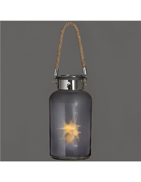 Hill Interiors Frosted Grey Glass Lantern with Rope Detail and LED 17201 - pic 164719 | FastDaddyshop