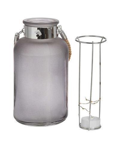 Hill Interiors Frosted Grey Glass Lantern with Rope Detail and LED 17201