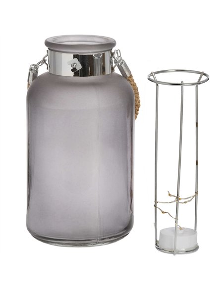 Hill Interiors Frosted Grey Glass Lantern with Rope Detail and LED 17201 - pic 164720 | FastDaddyshop