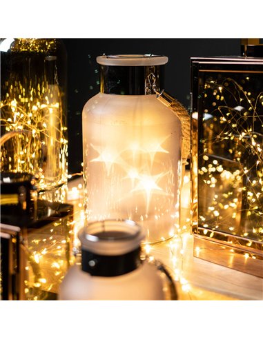 Hill Interiors Frosted Grey Glass Lantern with Rope Detail and LED 17201