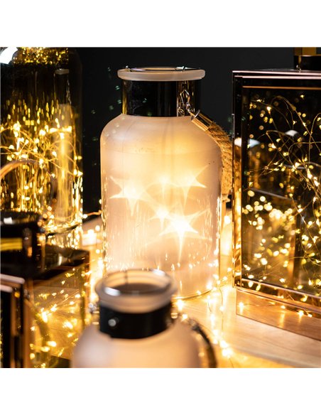 Hill Interiors Frosted Grey Glass Lantern with Rope Detail and LED 17201 - pic 164722 | FastDaddyshop