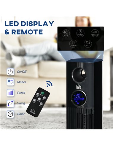 Homcom 38" Freestanding Tower Fan Cooling with Aroma Function, Oscillating, LED, Remote, Black