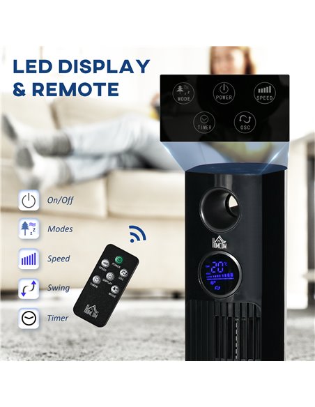 Homcom 38" Freestanding Tower Fan Cooling with Aroma Function, Oscillating, LED, Remote, Black - pic 16476 | FastDaddyshop