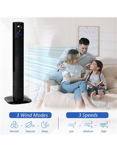 Homcom 38" Freestanding Tower Fan Cooling with Aroma Function, Oscillating, LED, Remote, Black