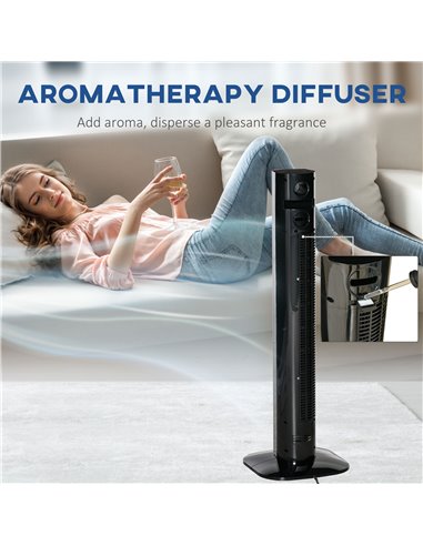 Homcom 38" Freestanding Tower Fan Cooling with Aroma Function, Oscillating, LED, Remote, Black