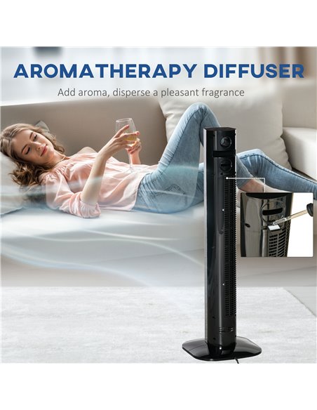 Homcom 38" Freestanding Tower Fan Cooling with Aroma Function, Oscillating, LED, Remote, Black - pic 16480 | FastDaddyshop
