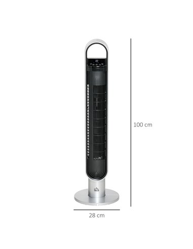 Homcom 39" Anion Tower Fan Cooling with Oscillating, 3 Speed, Timer, LED, Remote, Silver