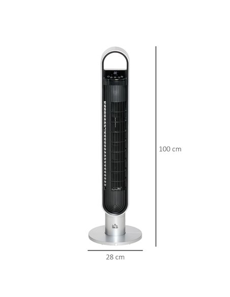 Homcom 39" Anion Tower Fan Cooling with Oscillating, 3 Speed, Timer, LED, Remote, Silver - pic 16483 | FastDaddyshop