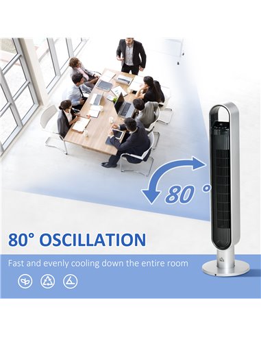 Homcom 39" Anion Tower Fan Cooling with Oscillating, 3 Speed, Timer, LED, Remote, Silver