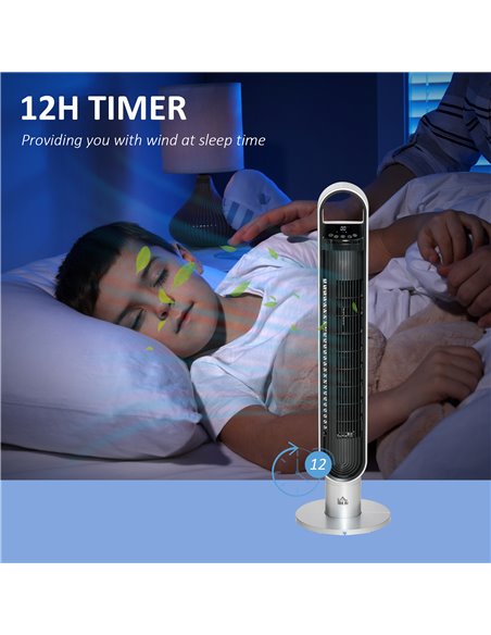 Homcom 39" Anion Tower Fan Cooling with Oscillating, 3 Speed, Timer, LED, Remote, Silver - pic 16486 | FastDaddyshop