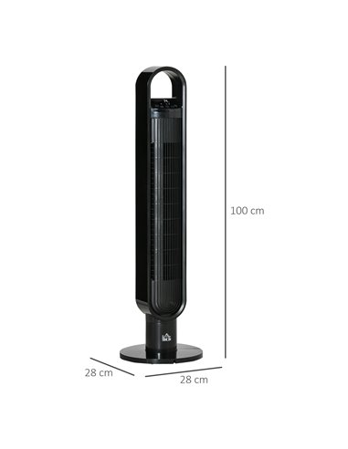 Homcom 39" Anion Tower Fan Cooling with Oscillating, 3 Speed, Timer, LED, Remote, Black