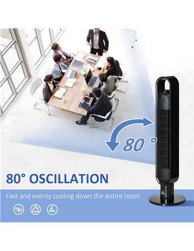 Homcom 39" Anion Tower Fan Cooling with Oscillating, 3 Speed, Timer, LED, Remote, Black