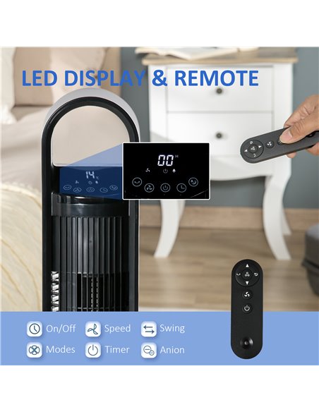 Homcom 39" Anion Tower Fan Cooling with Oscillating, 3 Speed, Timer, LED, Remote, Black - pic 16495 | FastDaddyshop