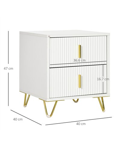 Set of 2 Elegant Chest of Two Drawers - White/Gold-Tone