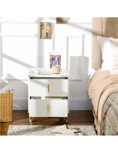 Set of 2 Elegant Chest of Two Drawers - White/Gold-Tone
