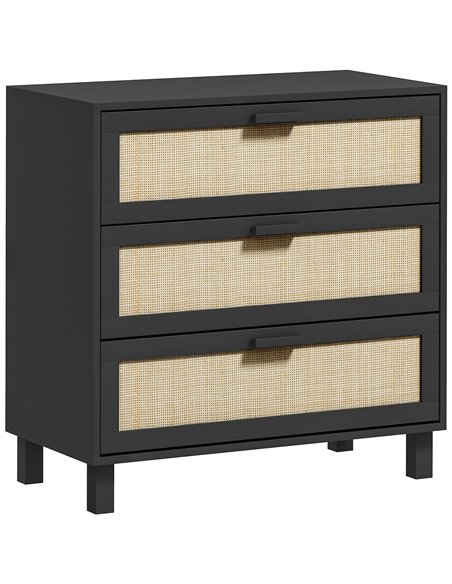 HOMCOM Rattan Bedroom Chest of Drawers, 3 Drawers Storage Unit, Boho Dresser for Living Room, Hallway, Black - pic 164961 | FastDaddyshop