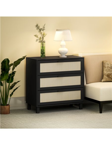 HOMCOM Rattan Bedroom Chest of Drawers, 3 Drawers Storage Unit, Boho Dresser for Living Room, Hallway, Black - pic 164968 | FastDaddyshop