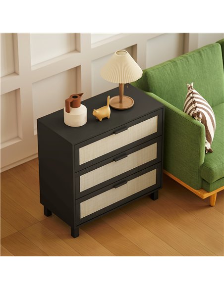 HOMCOM Rattan Bedroom Chest of Drawers, 3 Drawers Storage Unit, Boho Dresser for Living Room, Hallway, Black - pic 164969 | FastDaddyshop
