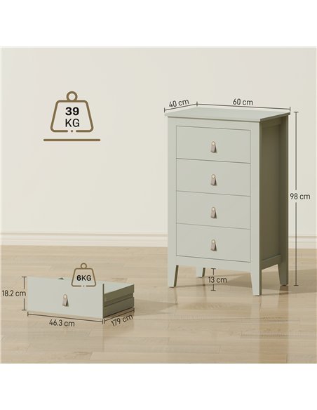 HOMCOM Bedroom Chest of Drawers, Modern 4 Drawer Dresser Cabinet with PU Leather Handles and Metal Runners for Living Room, Hall - pic 164972 | FastDaddyshop
