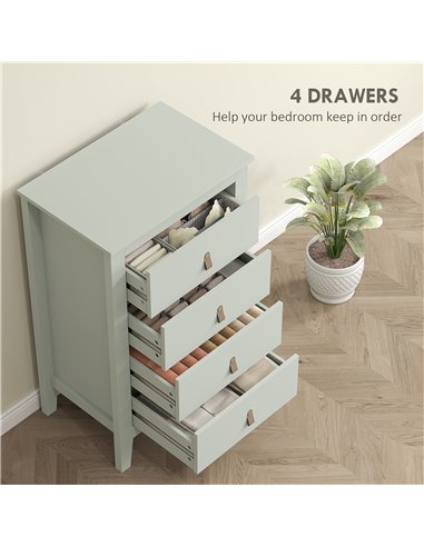 HOMCOM Bedroom Chest of Drawers, Modern 4 Drawer Dresser Cabinet with PU Leather Handles and Metal Runners for Living Room, Hall