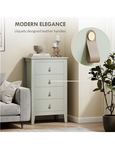 HOMCOM Bedroom Chest of Drawers, Modern 4 Drawer Dresser Cabinet with PU Leather Handles and Metal Runners for Living Room, Hall