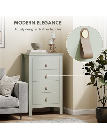 HOMCOM Bedroom Chest of Drawers, Modern 4 Drawer Dresser Cabinet with PU Leather Handles and Metal Runners for Living Room, Hall - pic 164974 | FastDaddyshop