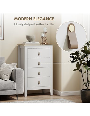 HOMCOM Modern 4 Drawer Dresser with Leather Handles, White 831-982V01WT