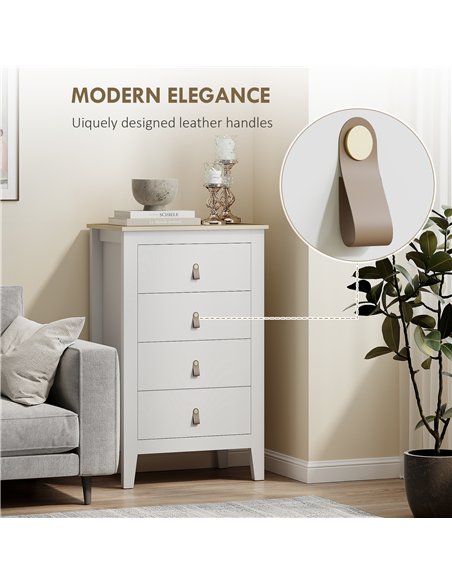 HOMCOM Modern 4 Drawer Dresser with Leather Handles, White 831-982V01WT - pic 164983 | FastDaddyshop