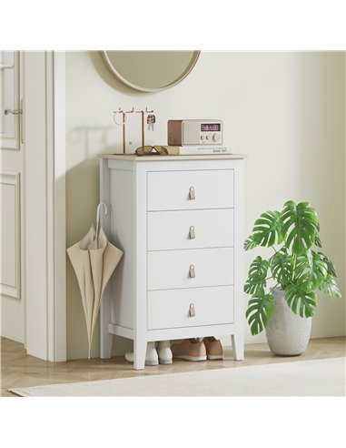 HOMCOM Bedroom Chest of Drawers, Modern 4 Drawer Dresser Cabinet with PU Leather Handles and Metal Runners for Living Room, Hall