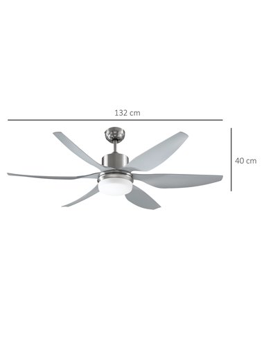 Homcom Reversible Ceiling Fan with Light, 6 Blades, Remote, Silver