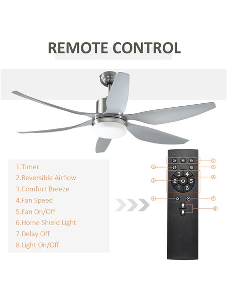 Homcom Reversible Ceiling Fan with Light, 6 Blades, Remote, Silver - pic 16500 | FastDaddyshop