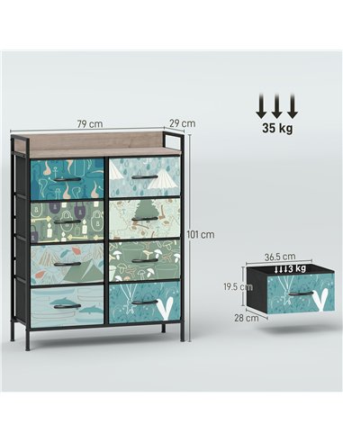 HOMCOM 8-Drawer Chest of Drawers - Blue