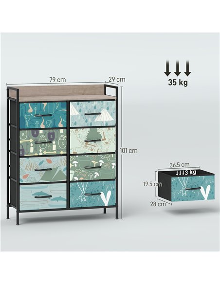 HOMCOM 8-Drawer Chest of Drawers - Blue - pic 165008 | FastDaddyshop