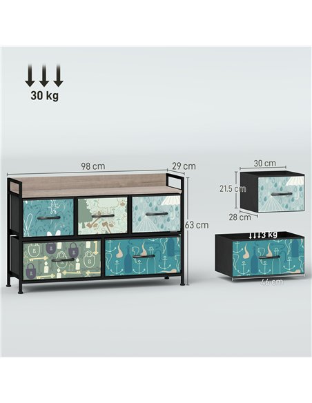 HOMCOM 5-Drawer Chest of Drawers - Blue - pic 165017 | FastDaddyshop