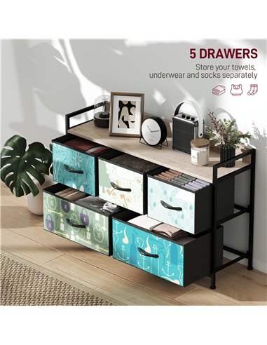 HOMCOM 5-Drawer Chest of Drawers - Blue